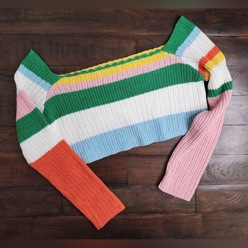 Interdee Paris Colorful Striped Longsleeve Cropped Lightweight Sweater Med Boho